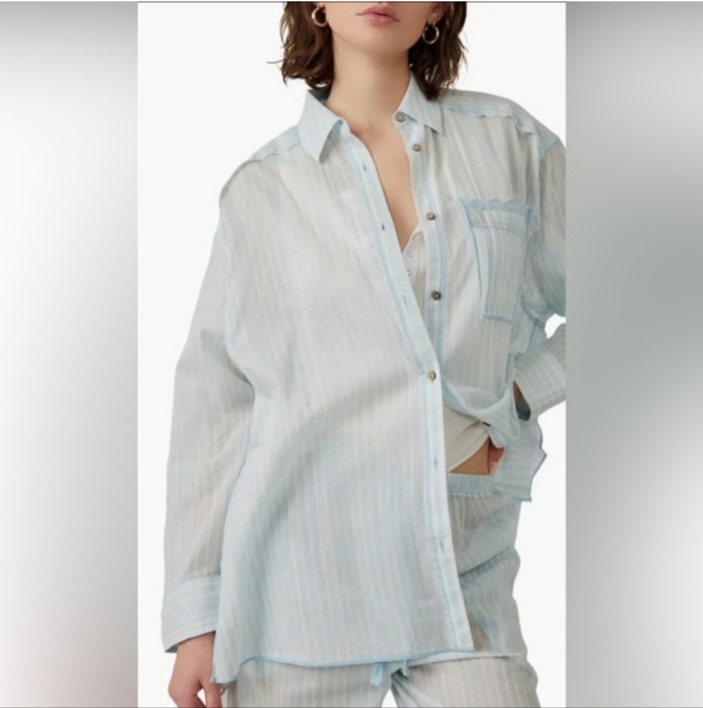 Free People Intimately Sleep Mode Pajama Shirt Tunic Stripe Size Medium
